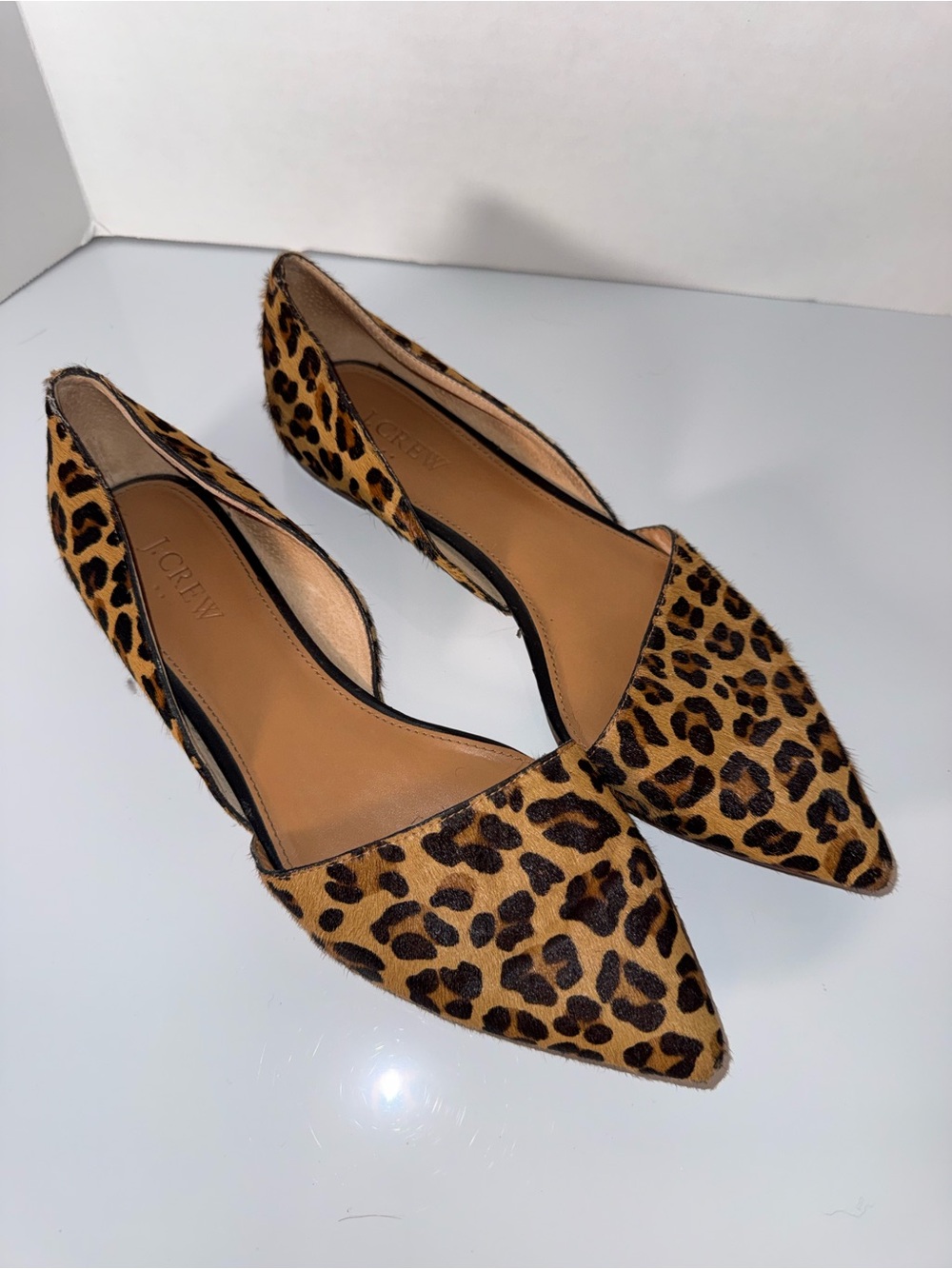 J. CREW calf hair business casual office Leopard Print Pointed D'Orsay Flats 9